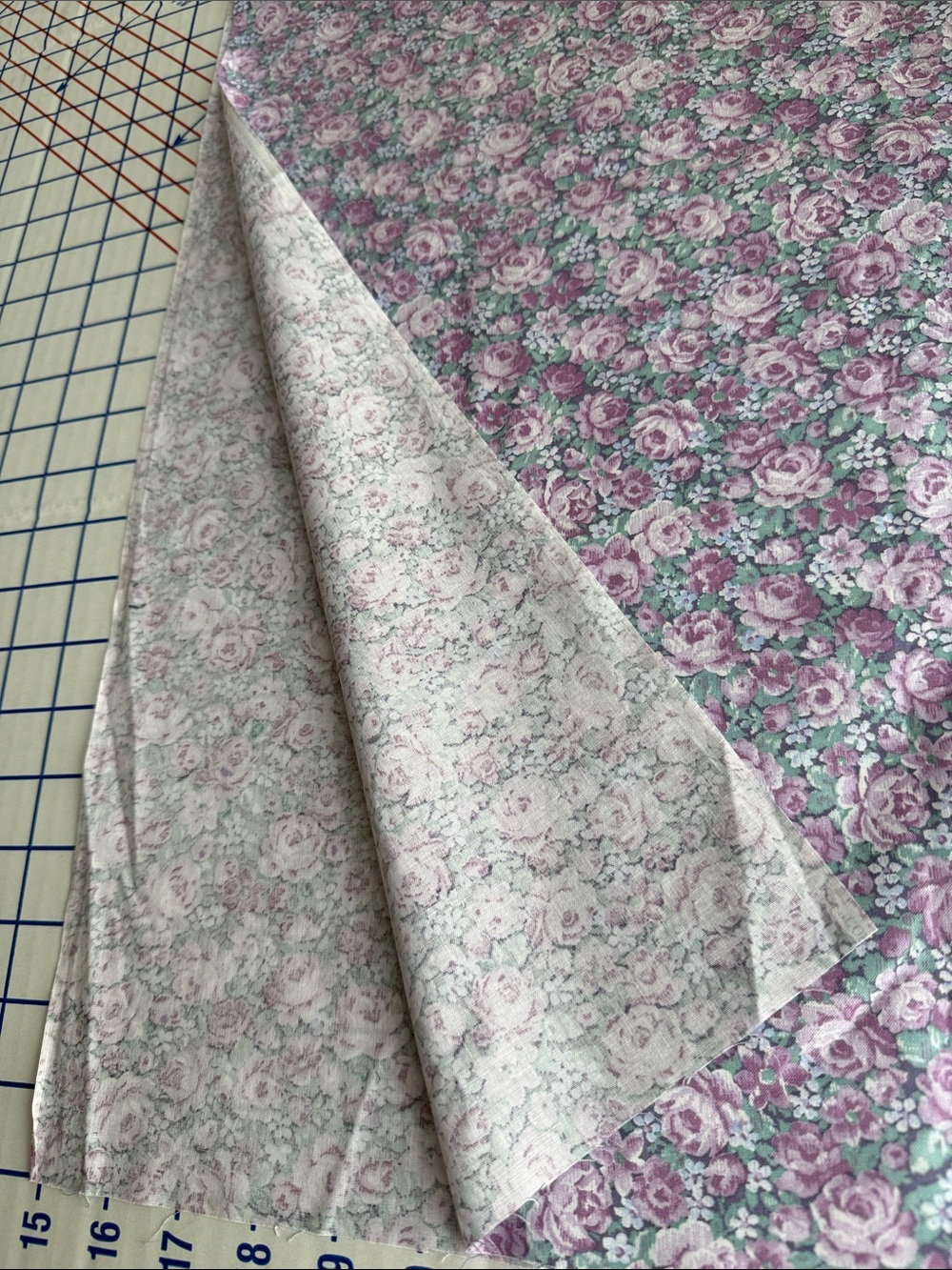 Vintage Peter Pan Fabrics Rose Floral Cotton 1 1/3+ Yds x 42 Mauve Lavender - Picture 6 of 12